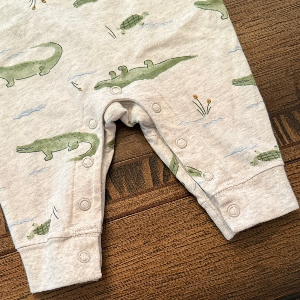 Carter's Cream Alligator Print 3M Turtle One Piece with bottom snaps
